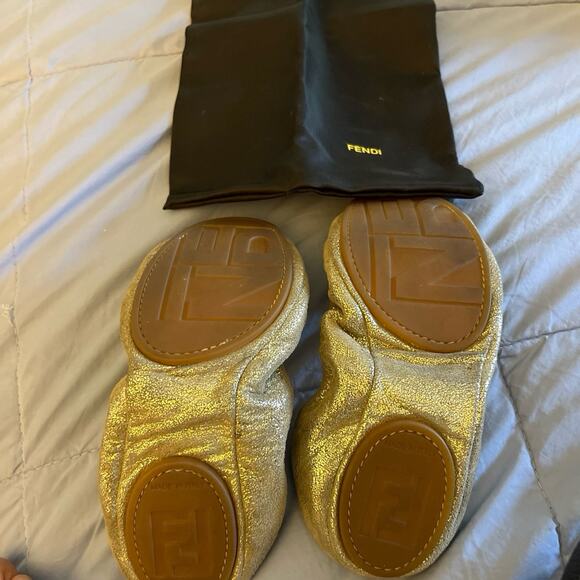 Fendi Ballerina Camacho Cracle Sabina Oro flats - rubber sole shoes Size 37 - Picture 4 of 10